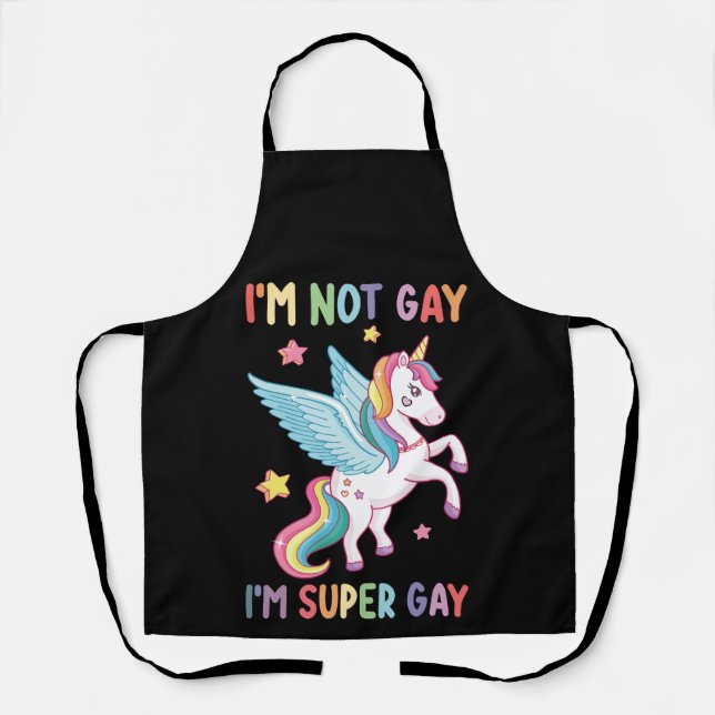 Delantal No soy gay, soy súper orgullo gay LGBT Unicornio (Anverso)