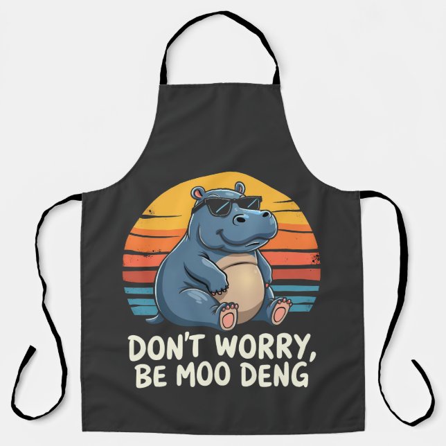 Delantal No te preocupes Moo Deng Baby Pygmy Hippo Retro (Anverso)