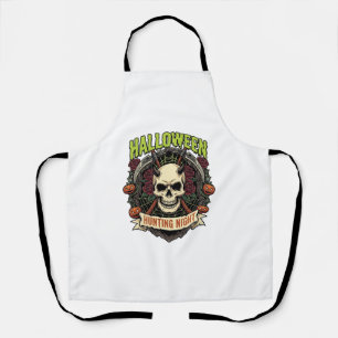 Delantal Noche de caza de Halloween Cuernos Calavera Rosas