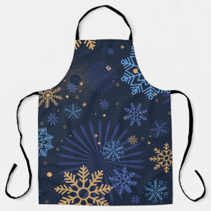 Delantal Noche de Invierno: Patrón de copos de nieve azules