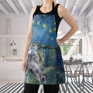 Delantal Noche Van Gogh Starry y caballo negro
