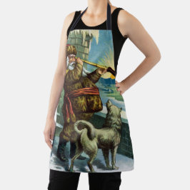 Delantal Nochebuena vintage Santa Claus Telescope Dog Sunse