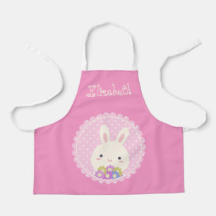 Delantal Nombra personalizada de Kawaii Bunny y Flores de c