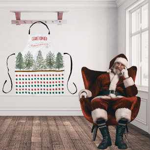 Delantal Nombrar White Red Green Botánico Feliz Navidad
