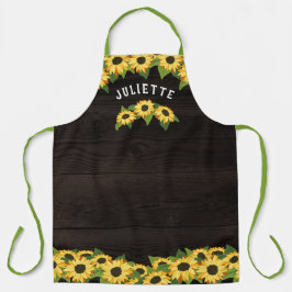 Delantal Nombre añadido de girasoles rusos y madera oscura