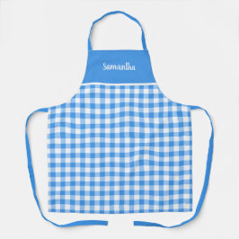 Delantal Nombre Clásico Azul Y Blanco De Gingham Personaliz