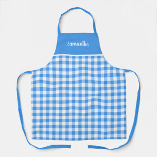 Delantal Nombre Clásico Azul Y Blanco De Gingham Personaliz