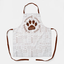 Delantal Nombre comercial de Brown Dog Paw y Woof Words Mas