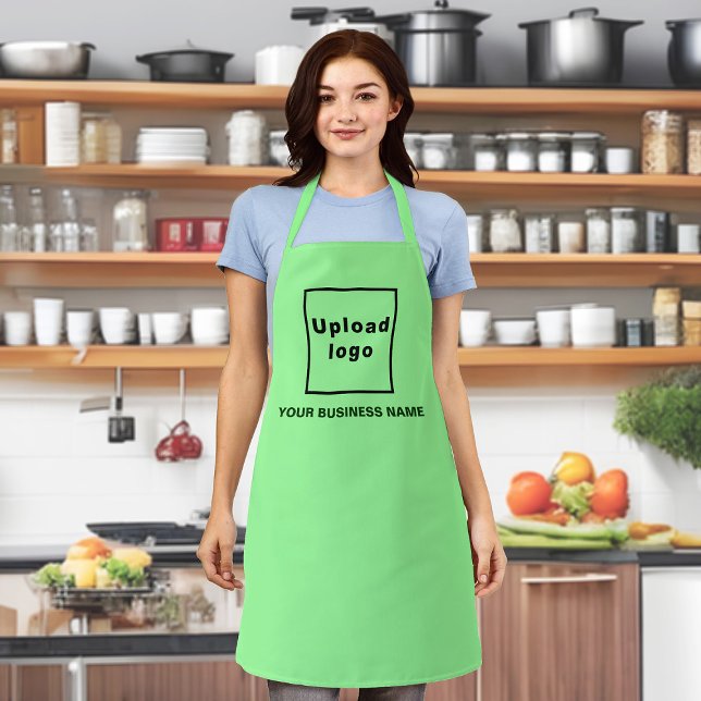 Delantal Nombre comercial y logotipo Apron verde claro (Your business name and logo on light green apron.)