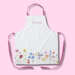 Delantal Nombre de acuarela Flor silvestre boho minimalista