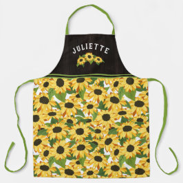 Delantal Nombre de adición de girasoles y madera rusos