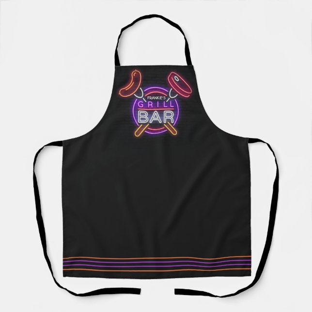 Delantal NOMBRE DE AÑO personalizado Neon Barbeque Grill Ba (Anverso)