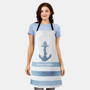 Delantal Nombre de barco náutico,Ancla,Cuerda,Rayas azules 