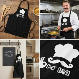 Delantal Nombre de chef con bigote negro divertido