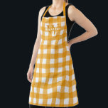 Delantal Nombre de Gingham amarillo e inicial<br><div class="desc">Perro de gingham amarillo con tu inicial en amarillo oscuro y apellido en blanco.</div>