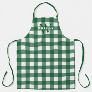 Delantal Nombre de Green Gingham e Inicial