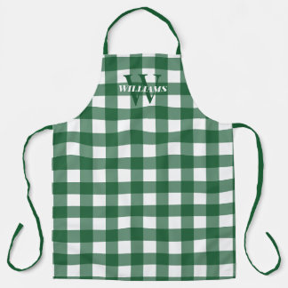 Delantal Nombre de Green Gingham e Inicial