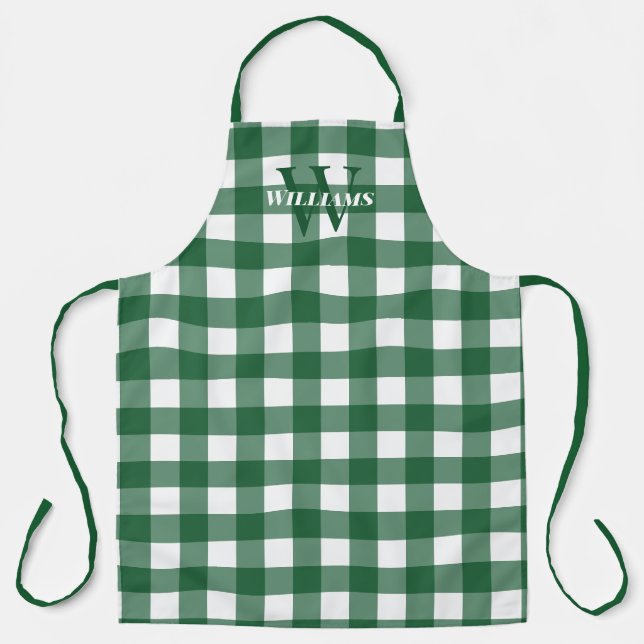 Delantal Nombre de Green Gingham e Inicial (Anverso)