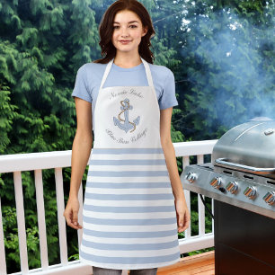 Delantal Nombre de la casa de playa Blue Anchor Stripes Lak
