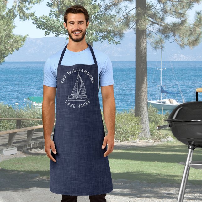 Delantal Nombre de la familia Lake Life Navy Blue Lake Kitc (Subido por el creador)