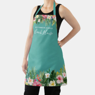 Delantal Nombre de la familia Watercolor Tropical Floral Be