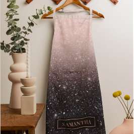 Delantal Nombre de las parqueas de Purpurina negro y rosa m