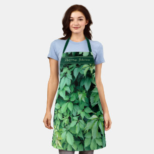 Delantal Nombre de monograma de hojas de uva verde
