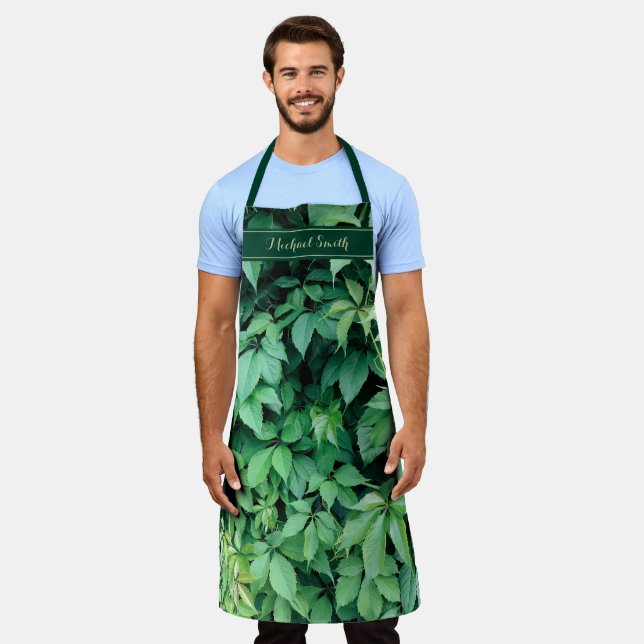 Delantal Nombre de monograma de hojas de uva verde (Gastado)