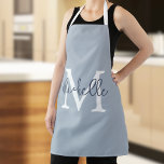 Delantal Nombre de Monograma de moda Guión inicial Azul agi<br><div class="desc">Nombre De Monograma De Moda Guión Inicial Dusty Blue. Fácil de personalizar.</div>