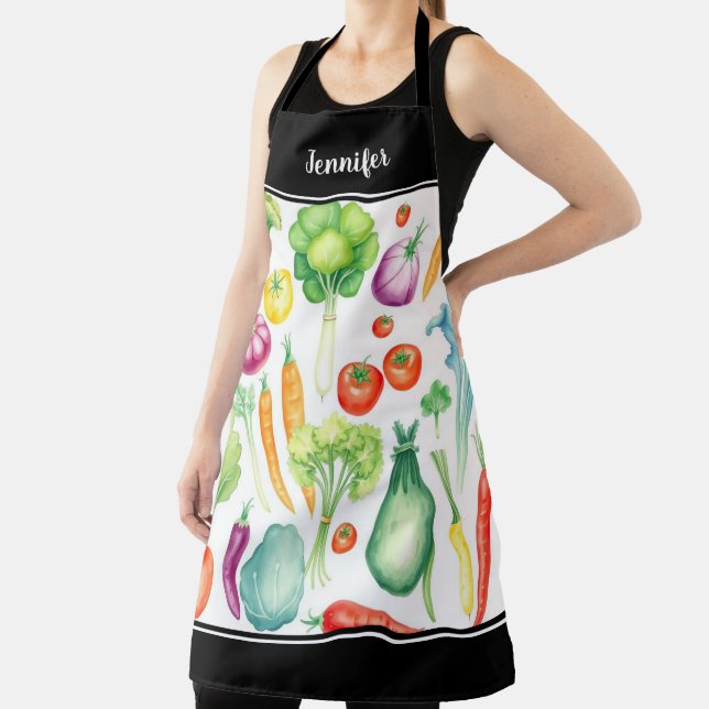 Delantal Nombre de monograma de patrón de verduras de color (in situ)