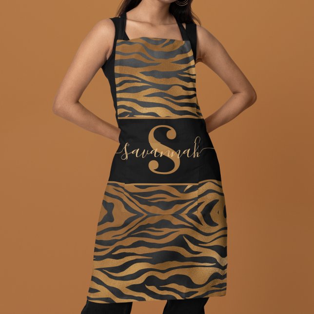 Delantal Nombre de Monograma Elegante y Sofisticado Leopard (Subido por el creador)