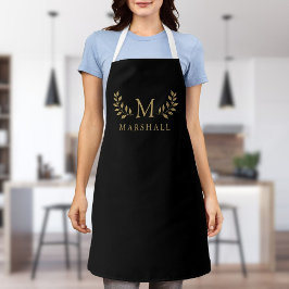 Delantal Nombre de monograma floral elegante moderno en neg