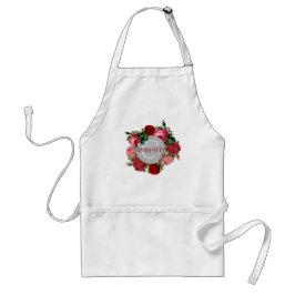 Delantal Nombre de monograma floral personalizado blanco