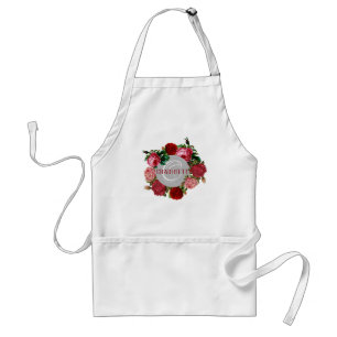 Delantal Nombre de monograma floral personalizado blanco