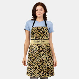 Delantal Nombre de Monograma Impreso Leopardo Negro Oro Gue