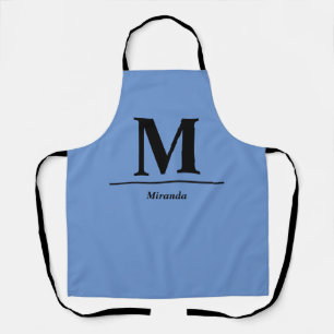 Delantal Nombre de monograma moderno azul personalizado
