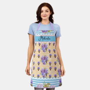 Delantal Nombre de mujer de Pansy azul amarillo pastel fran