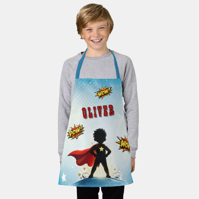 Delantal Nombre de Niño Súper Héroe Estilo Cómic (Gastado)