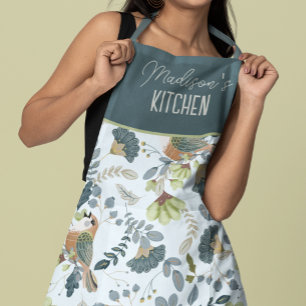 Delantal Nombre de patrón de flores y pájaros boho retro