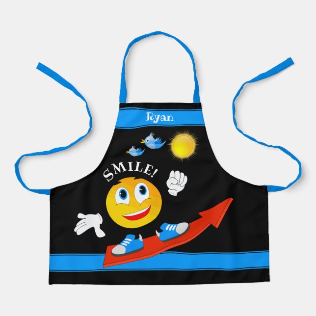 Delantal Nombre de personalizable emoji sonriente escueta d (Anverso)