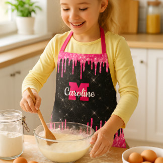 Delantal Nombre de Purpurina rosado en piel negra