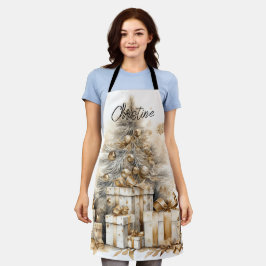Delantal Nombre del árbol de Navidad retro Gold