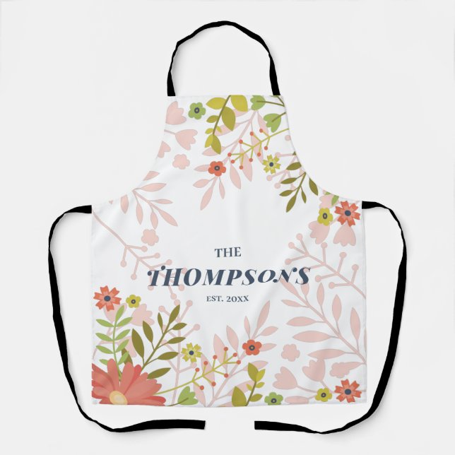 Delantal Nombre del Boda floral o Personalizado del anivers (Anverso)