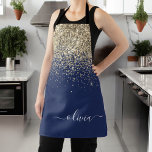 Delantal Nombre del Monograma de Girly Purpurina de Oro Azu<br><div class="desc">El Purpurina de espuma azul y dorada de la marina se cepilló el nombre del monograma Metalizado Apron. Esto hace que el dulce perfecto cumpleaños 16, boda, ducha de novia, aniversario, ducha de bebé o fiesta de soltera sea regalo para alguien que ama el lujo glam y los estilos de...</div>