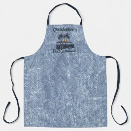 Delantal Nombre del monograma parrilla azul