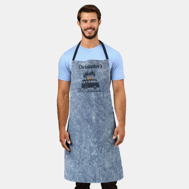 Delantal Nombre del monograma parrilla azul (Gastado)