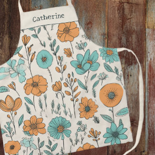 Delantal Nombre del Pastel Floral del Boho Retro