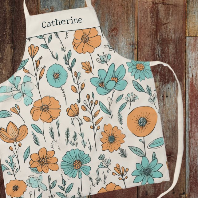 Delantal Nombre del Pastel Floral del Boho Retro (Subido por el creador)