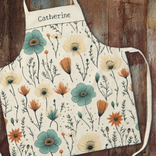 Delantal Nombre del Pastel Floral del Boho Retro