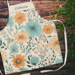Delantal Nombre del Pastel Floral Retro